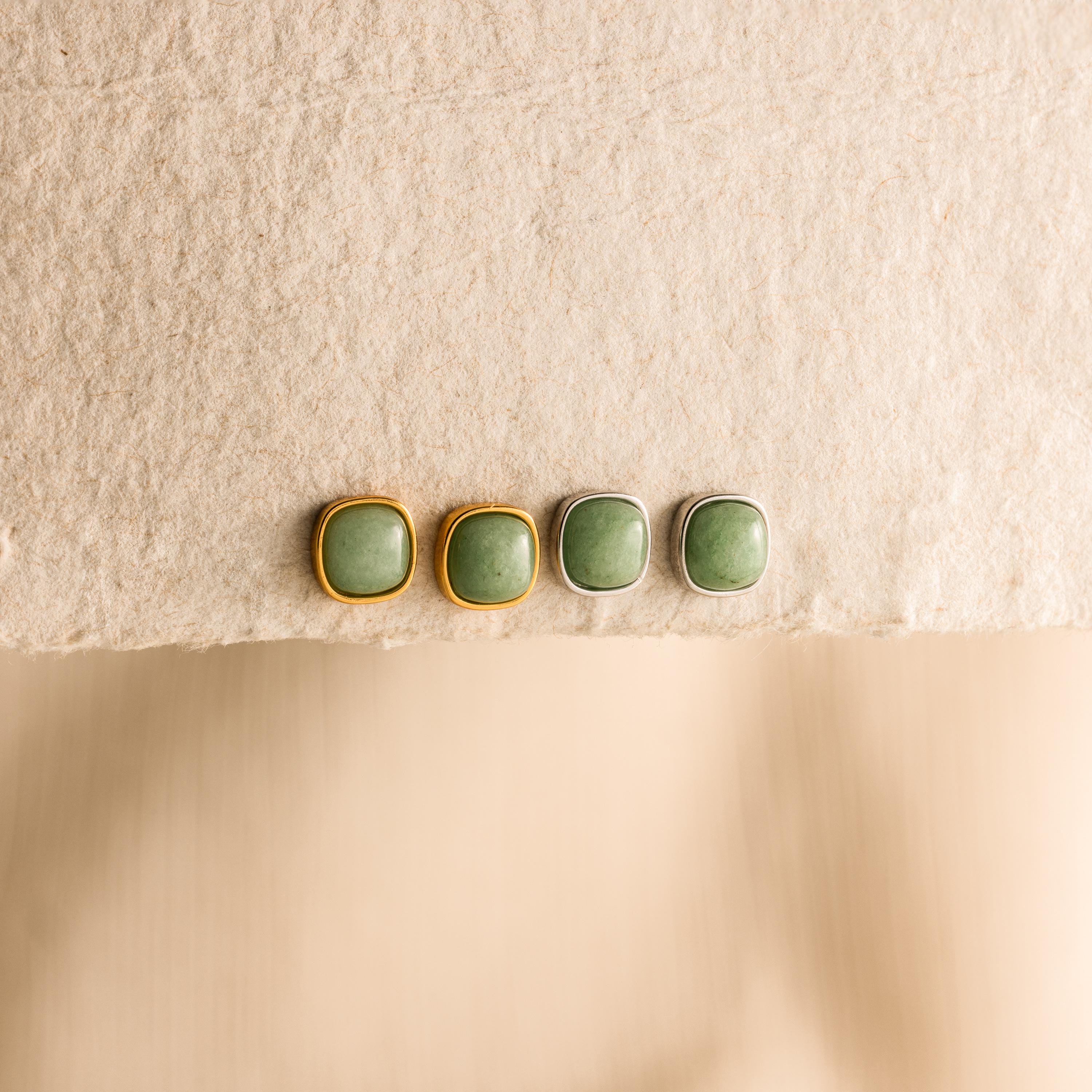 Princess Cut Jade Studs