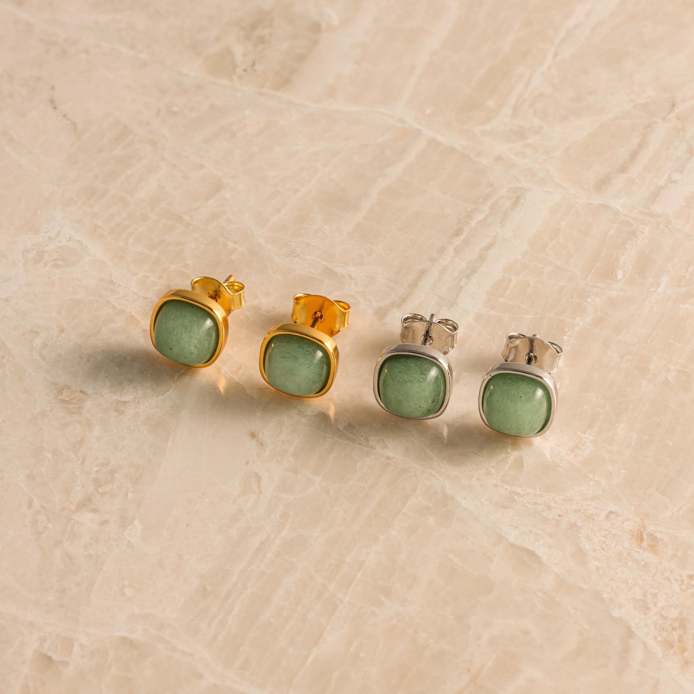 Princess Cut Jade Studs