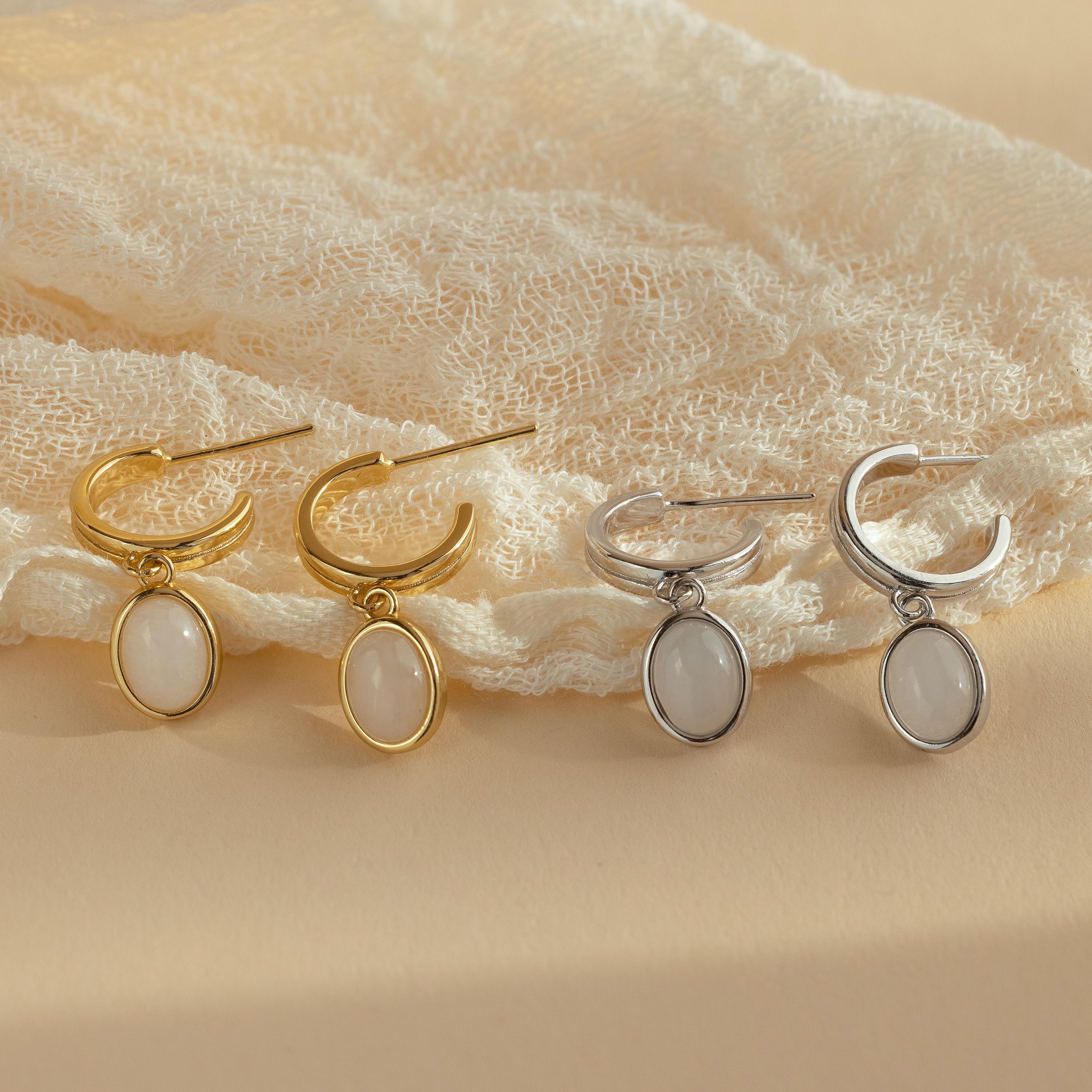 Moonstone Drop Hoops