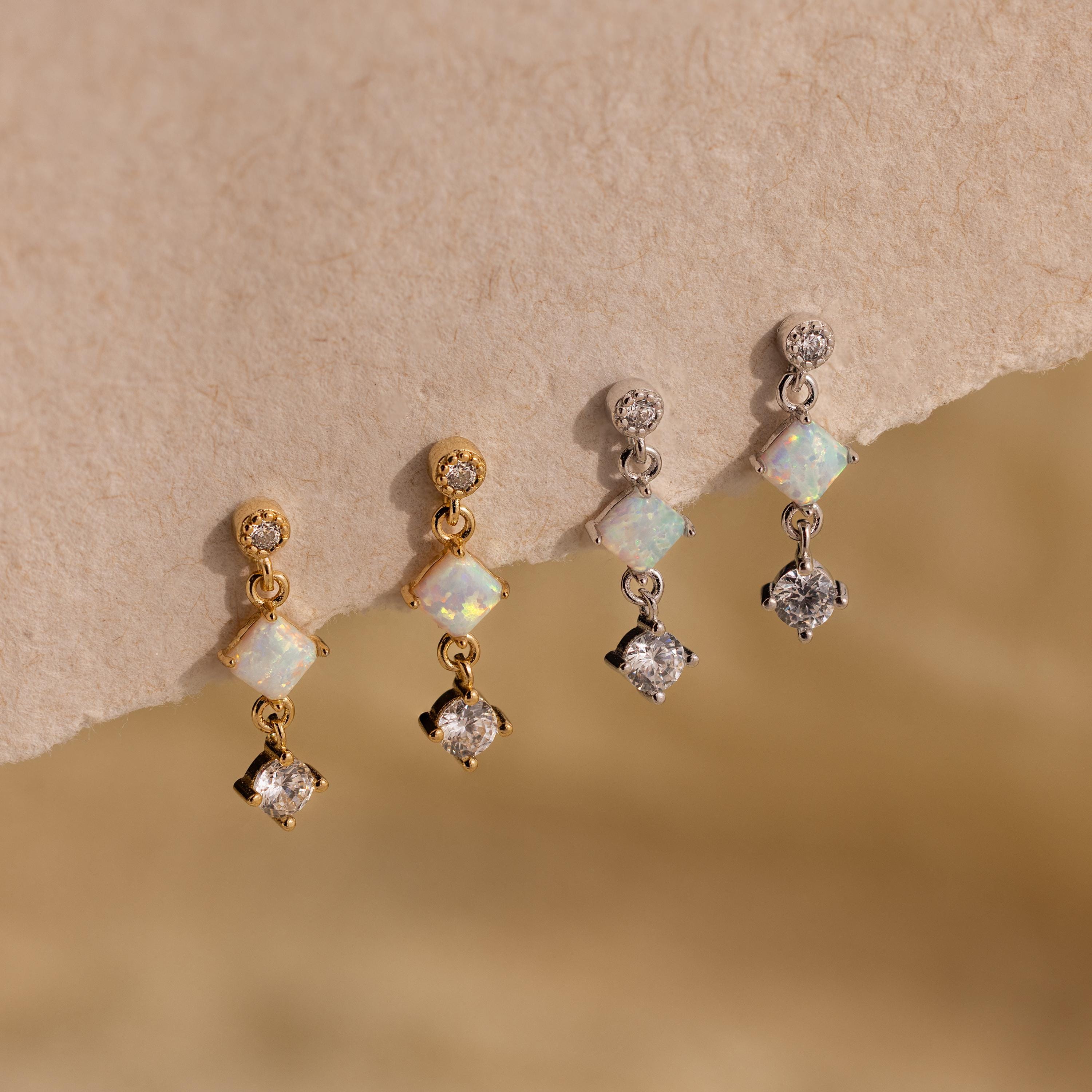 Opal & Diamond Drop Studs