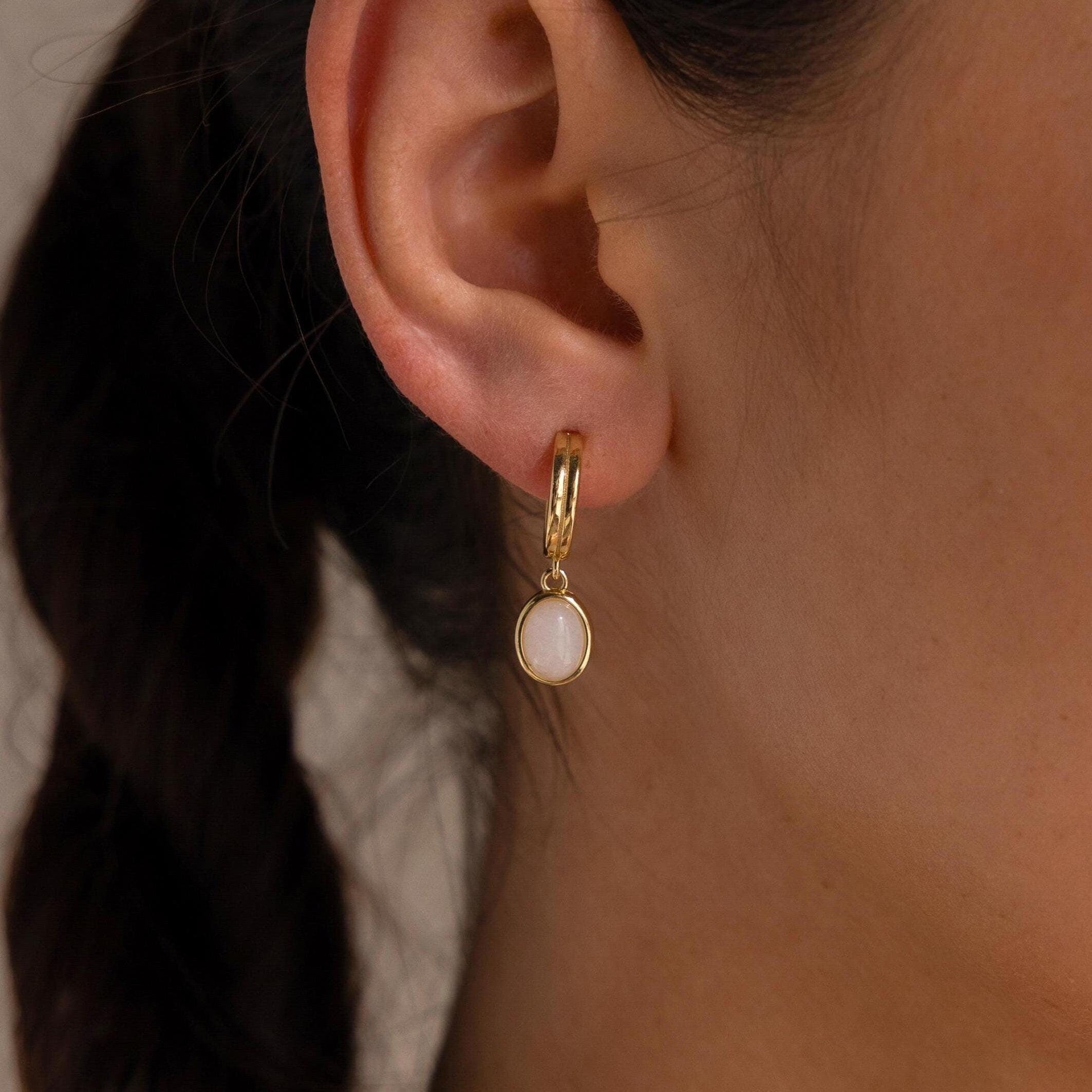 Moonstone Drop Hoops