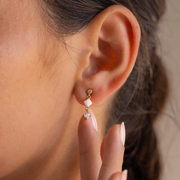 Opal & Diamond Drop Studs