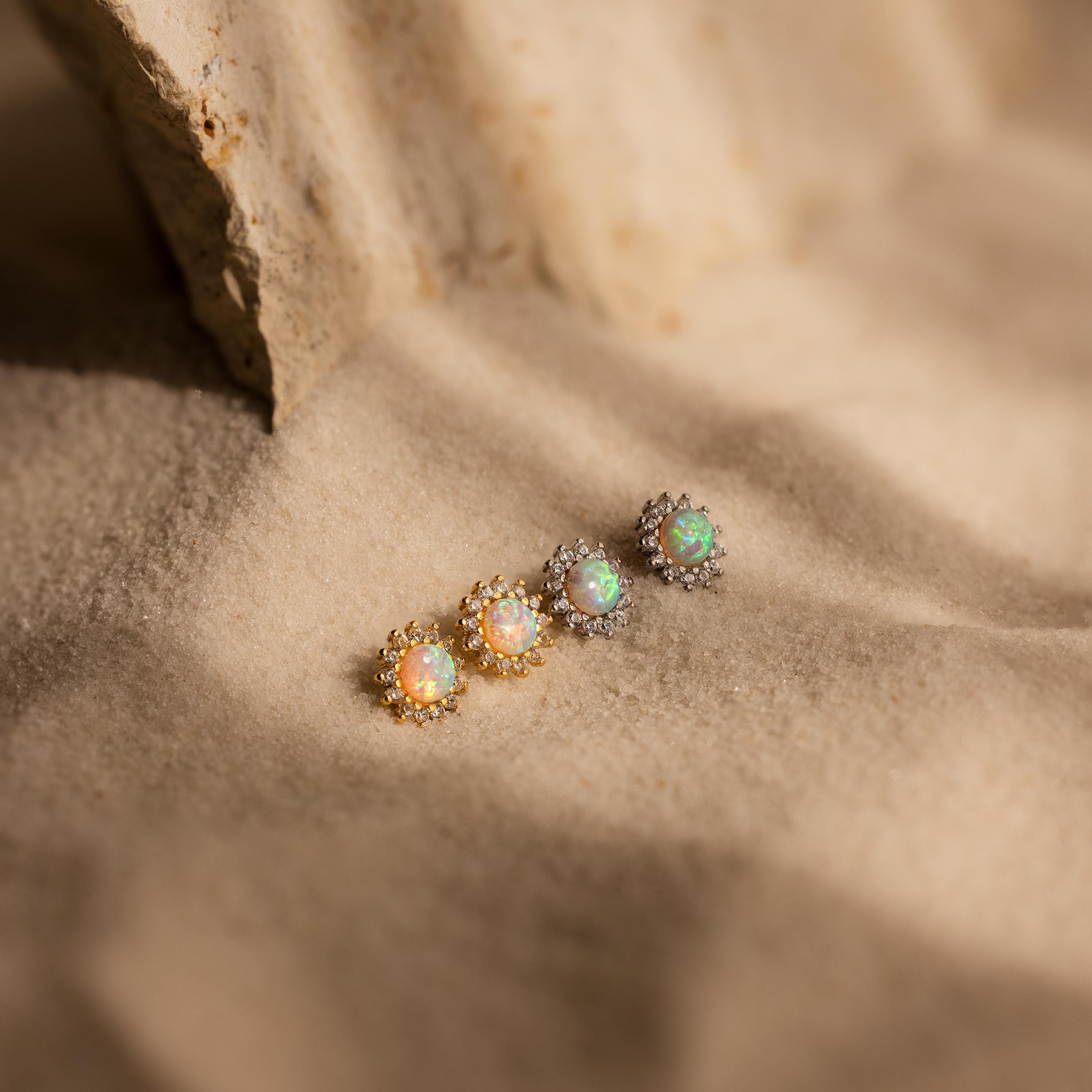 Pave Opal Moon Studs