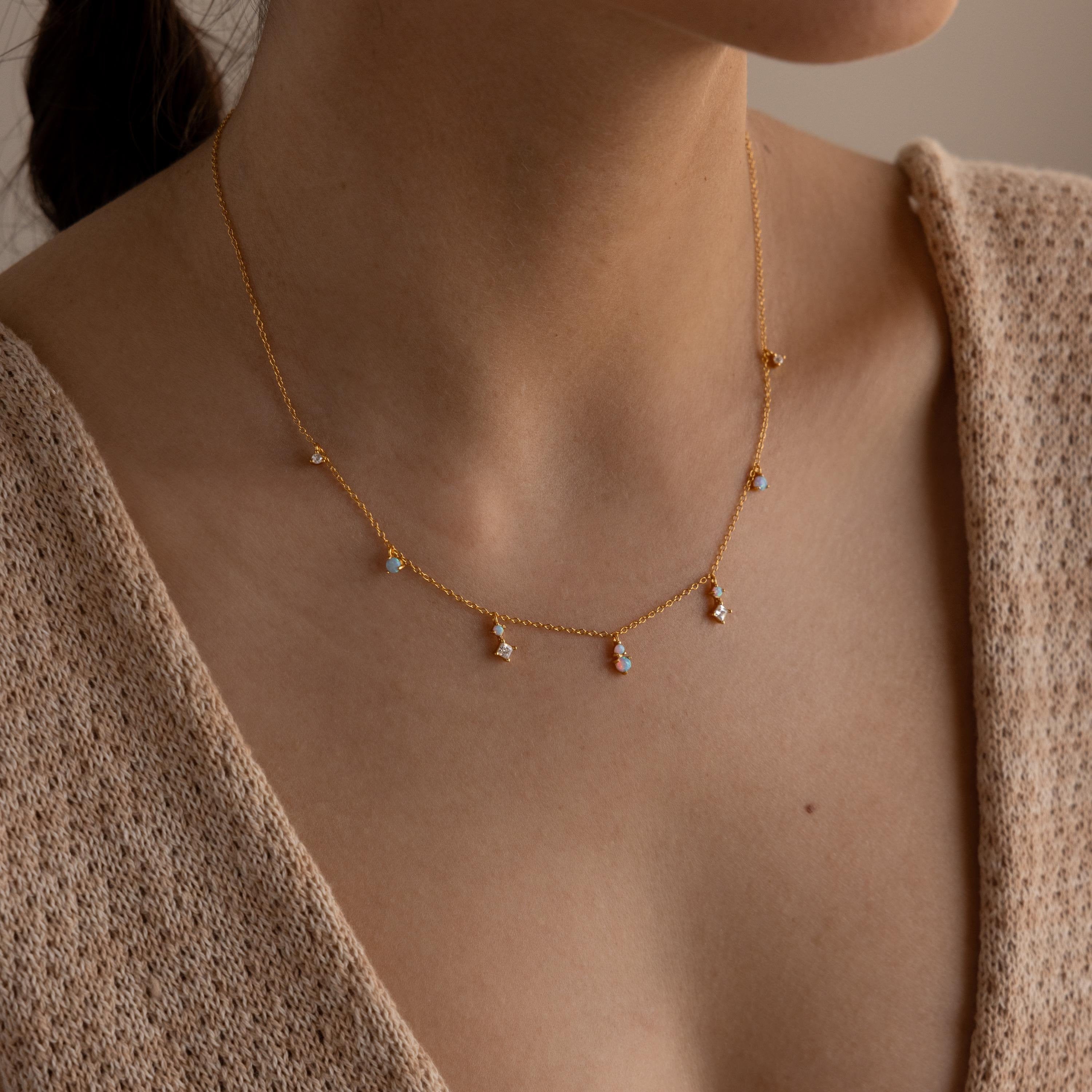 Opal Diamond Station Necklace