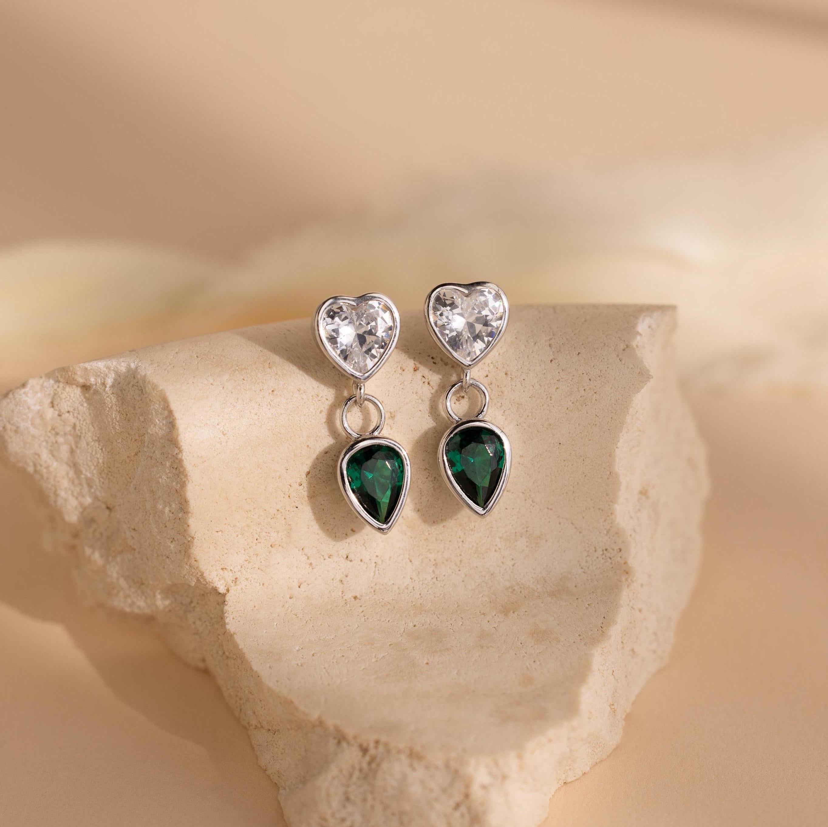 Emerald Heart Drop Studs