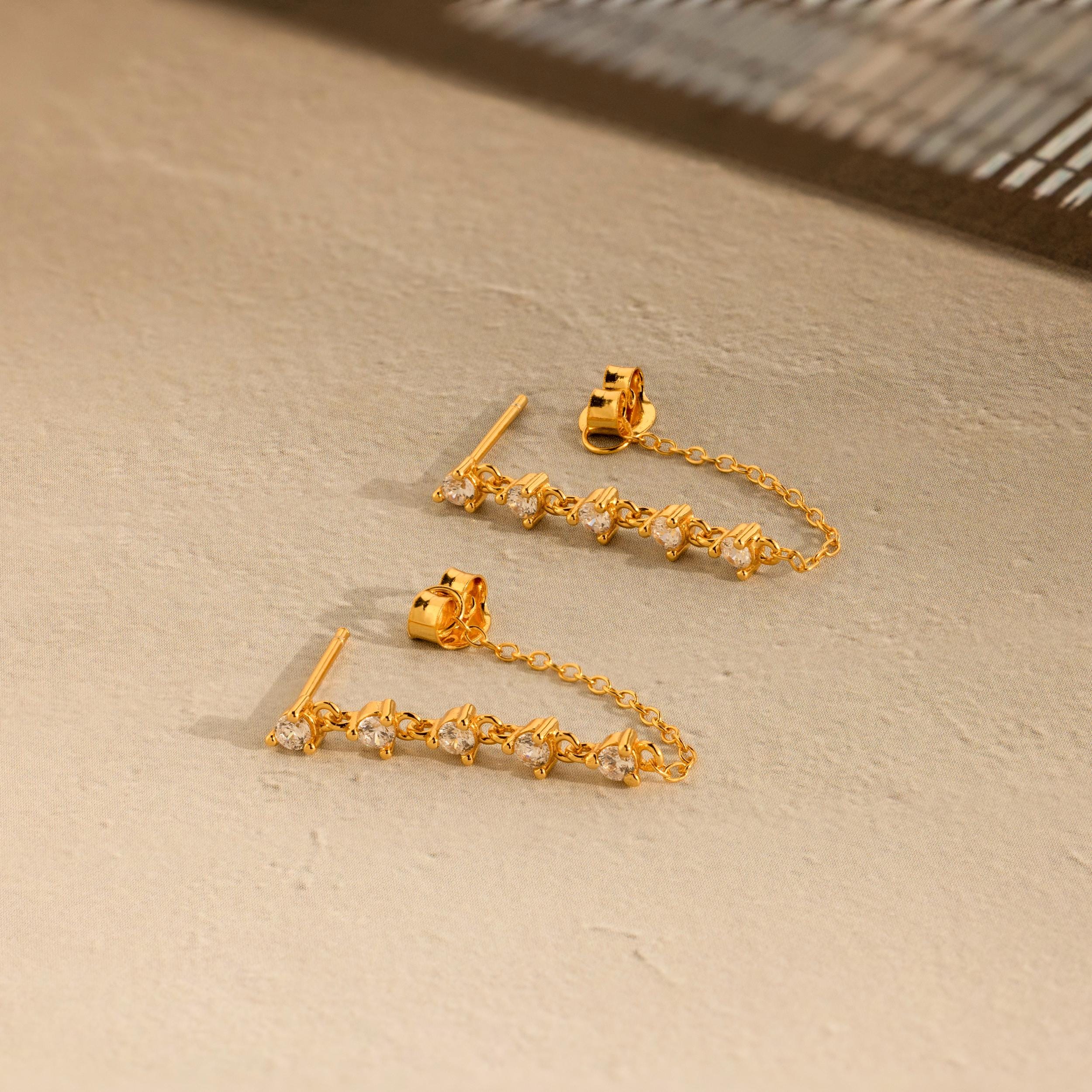 Diamond Chain Drop Earrings