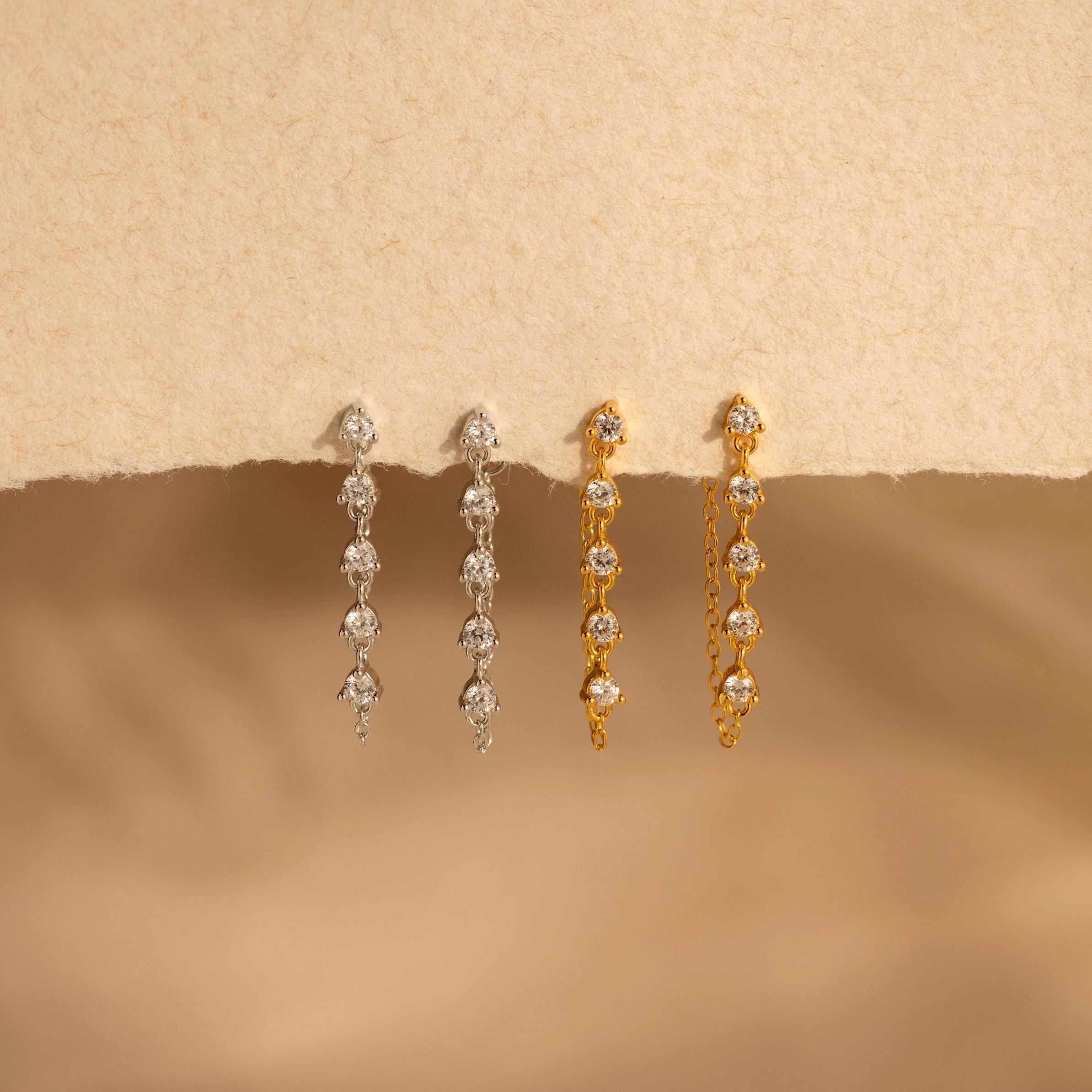 Diamond Chain Drop Earrings