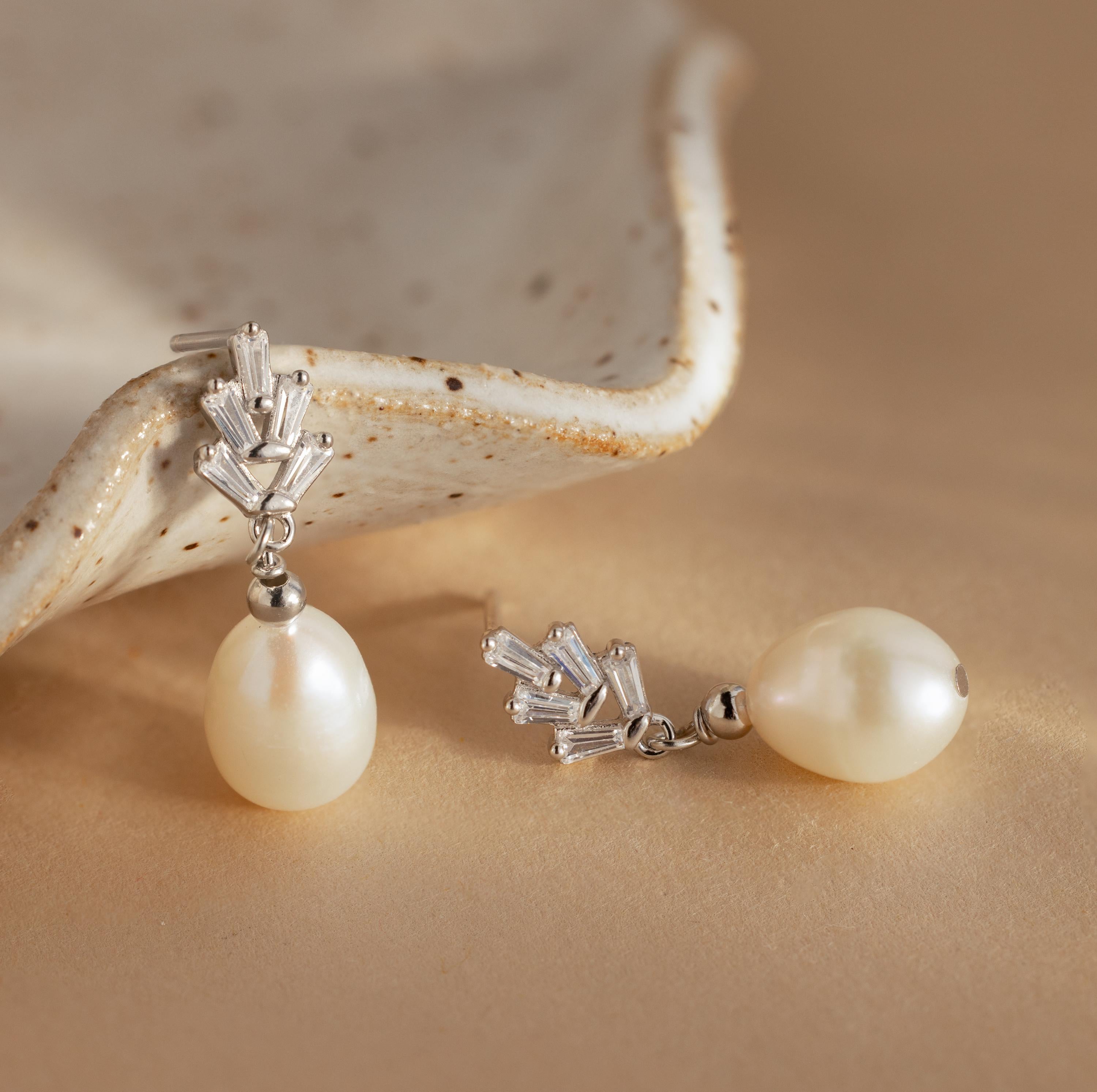 Pearl Diamond Drop Earrings