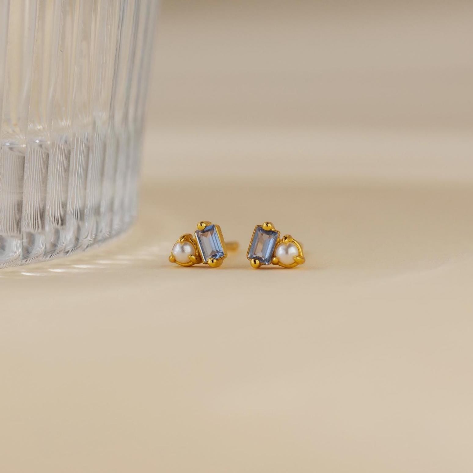 Pearl Aquamarine Studs