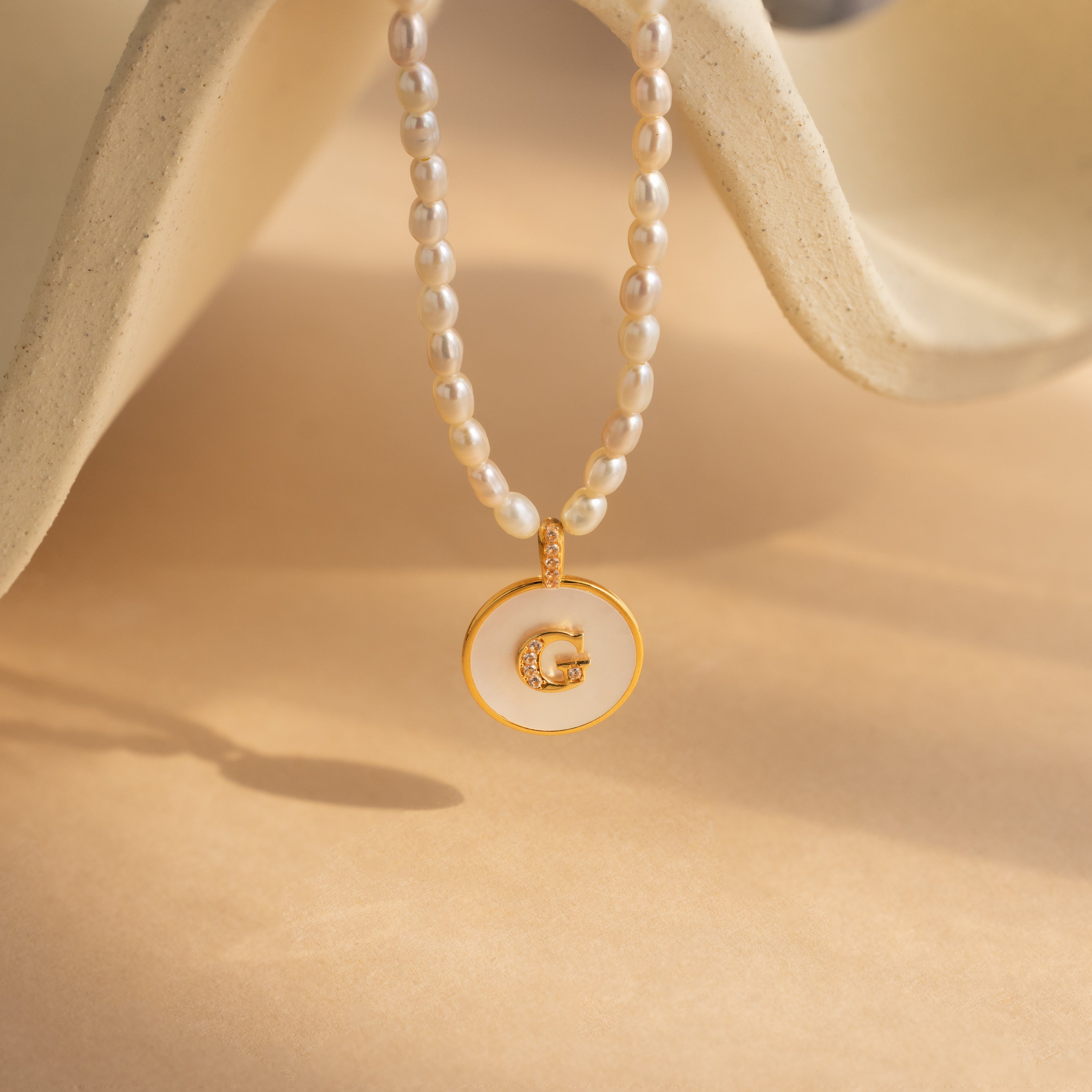 Pearl Initial Disc Necklace