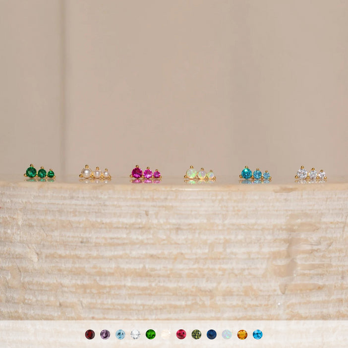 Triple Birthstone Studs