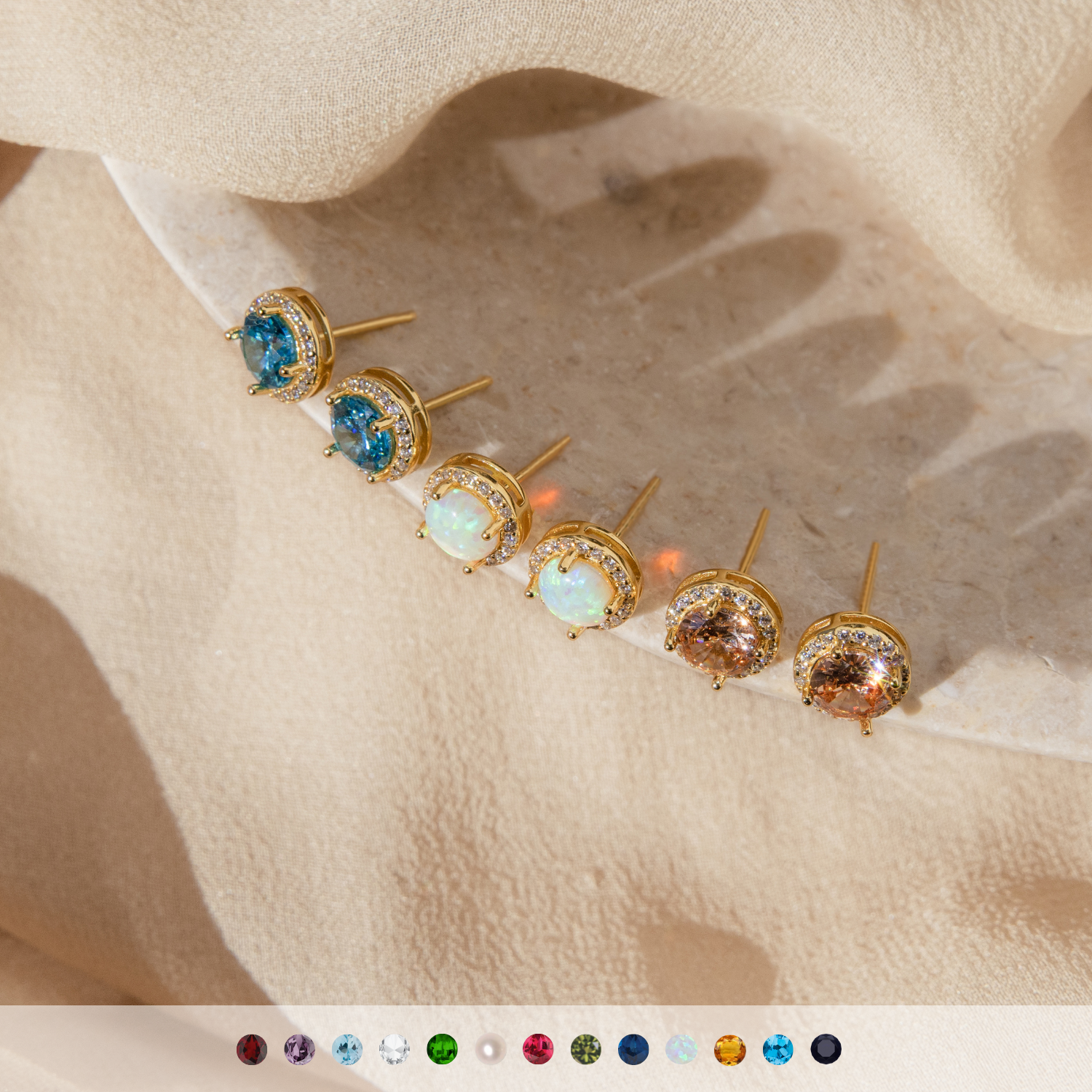 Halo Birthstone Studs