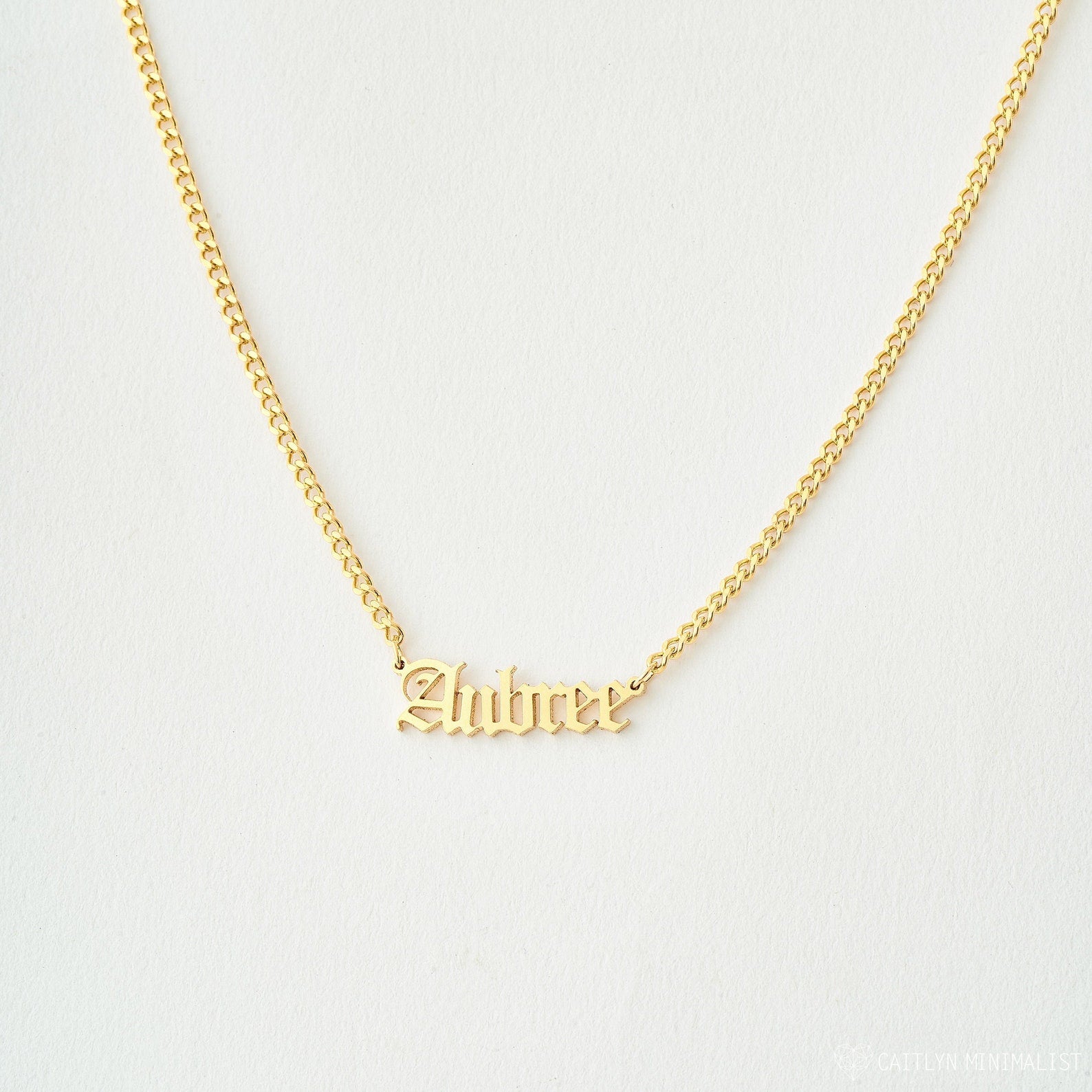 Old English Name Necklace in Curb Chain