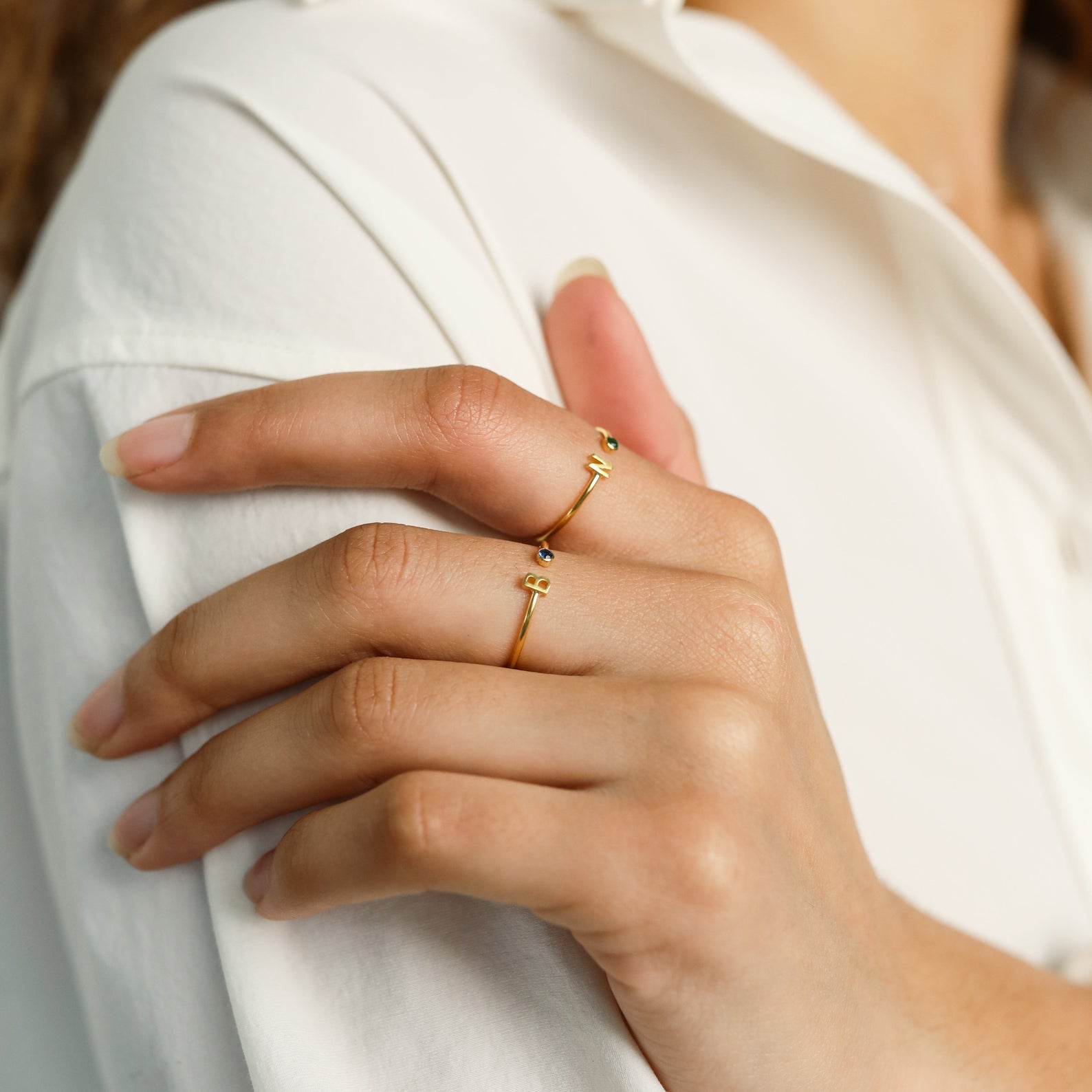 Modern Initial Birthstone Ring