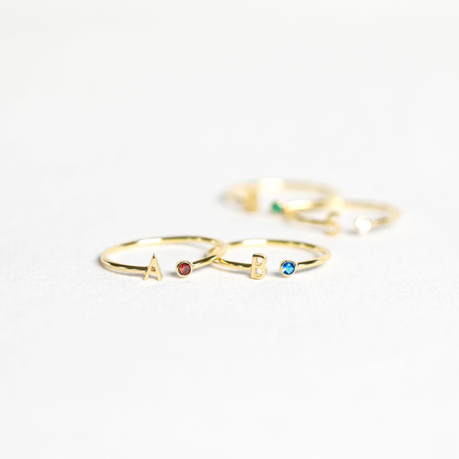 Modern Initial Birthstone Ring