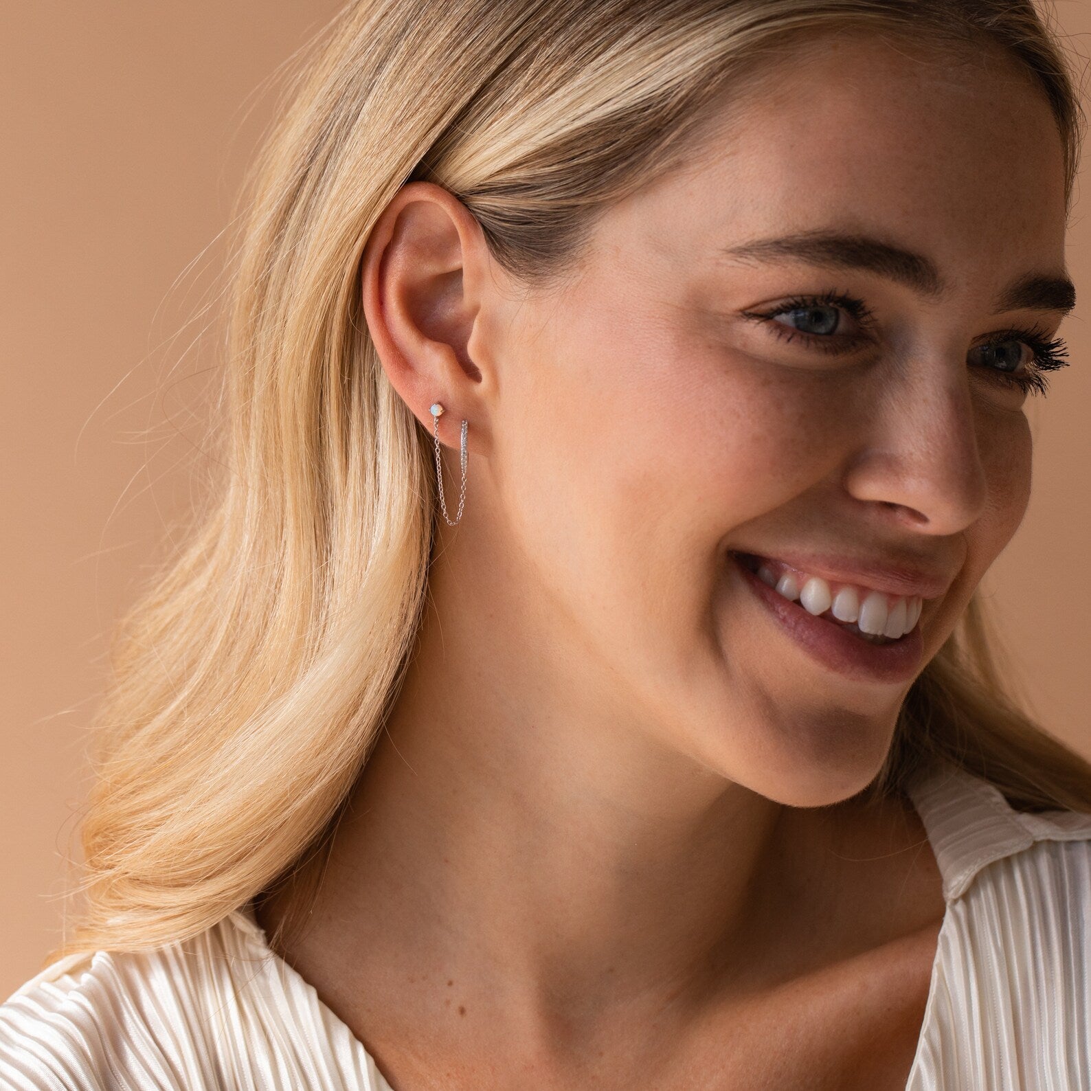 Opal Stud & Pave Hoop Earrings