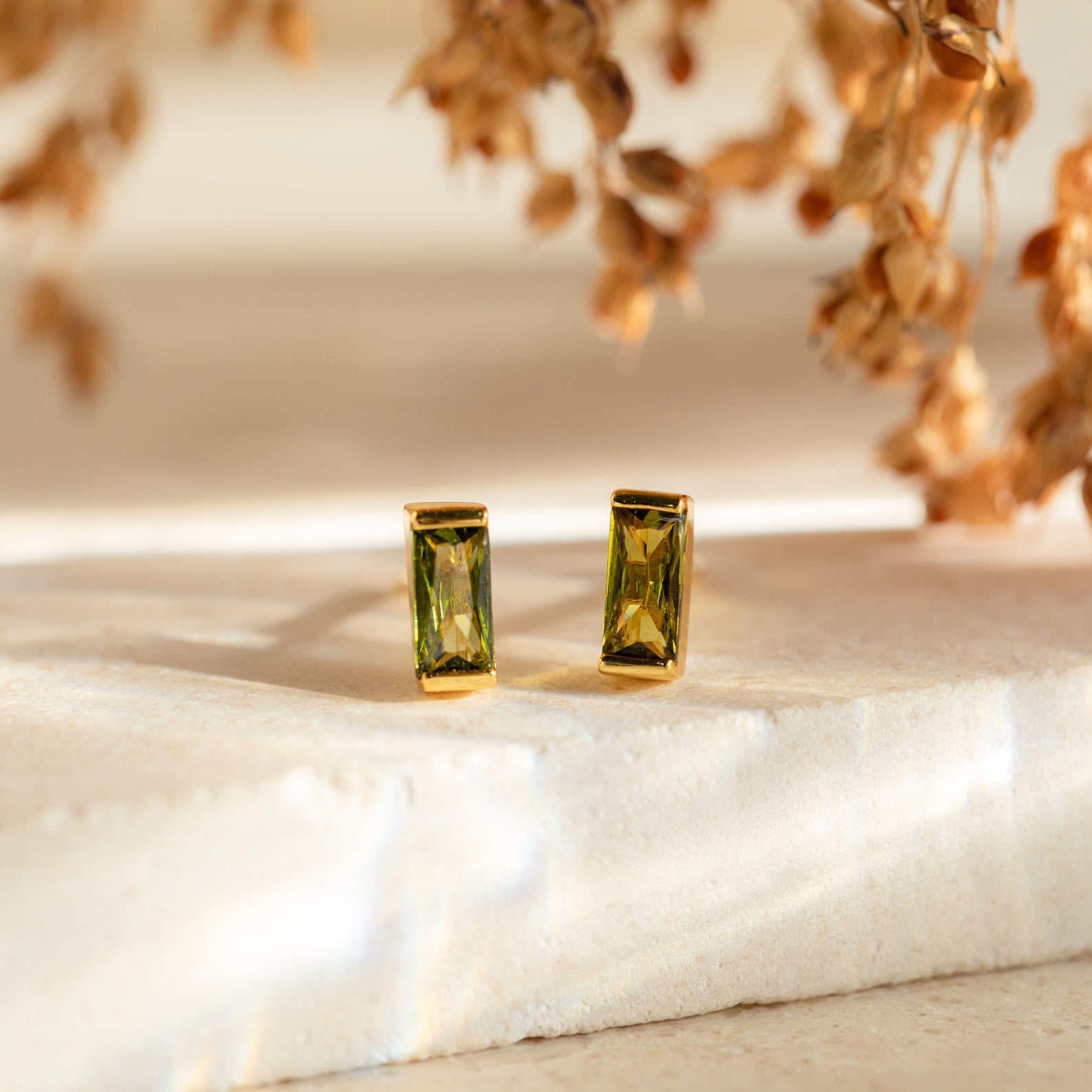 Baguette Birthstone Studs