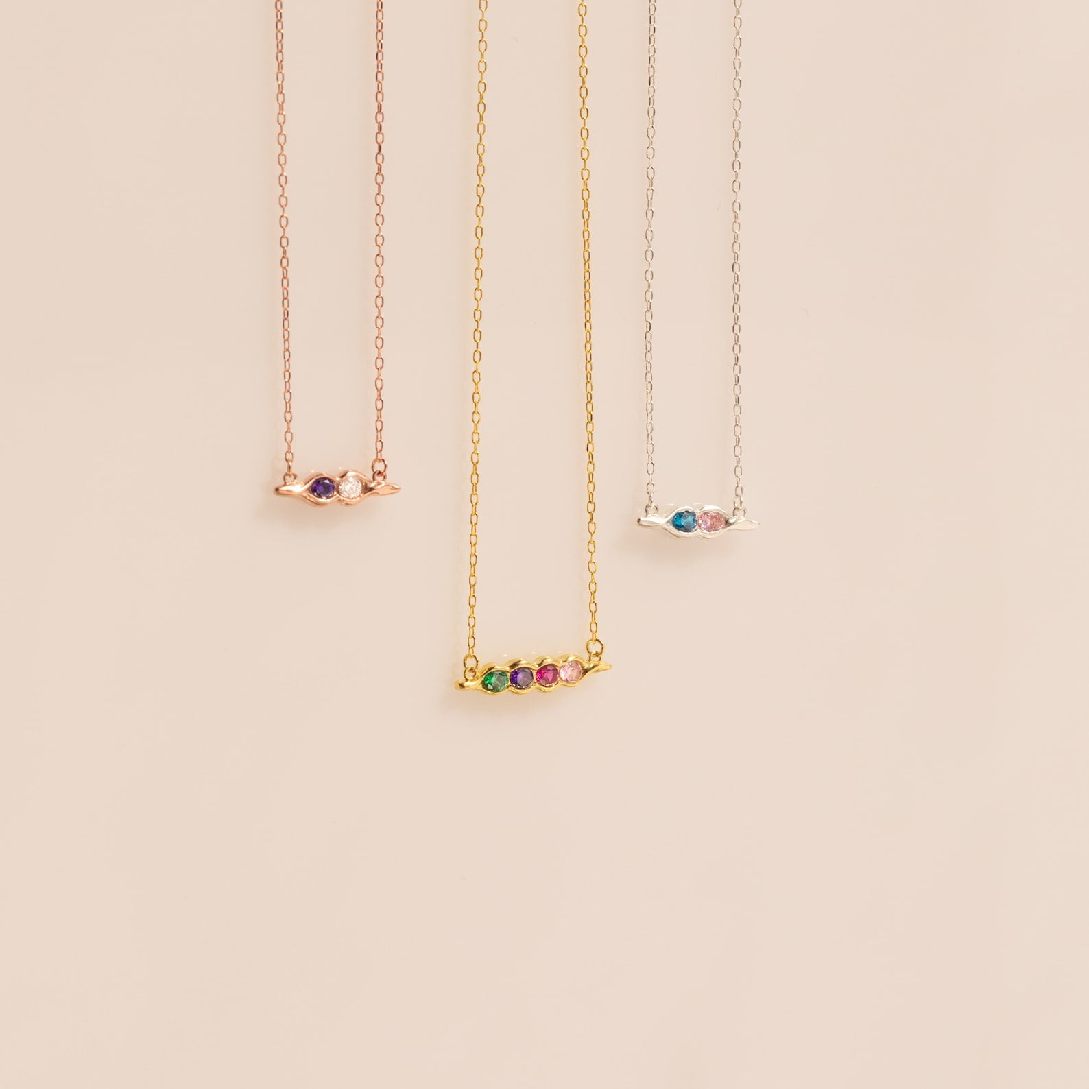 Horizontal Pod Birthstone Necklace