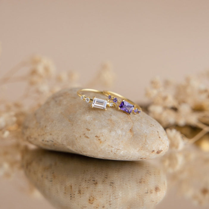 Space Baguette Birthstone Ring