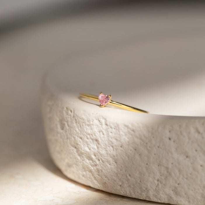 Tiny Heart Birthstone Ring