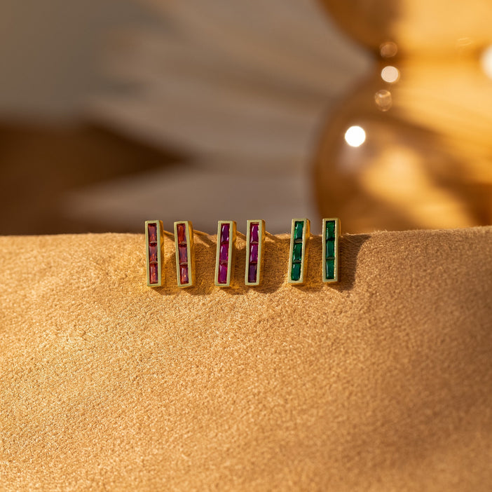 Baguette Birthstone Bar Studs