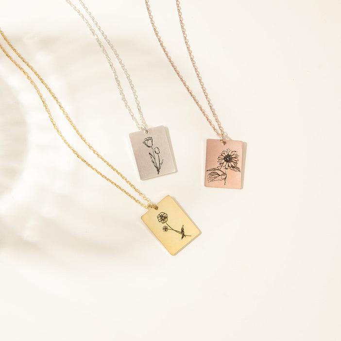 Birth Flower Tag Necklace